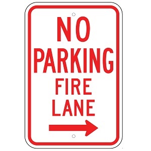 Aluminum No Parking Fire Lane (Right Arrow) Sign